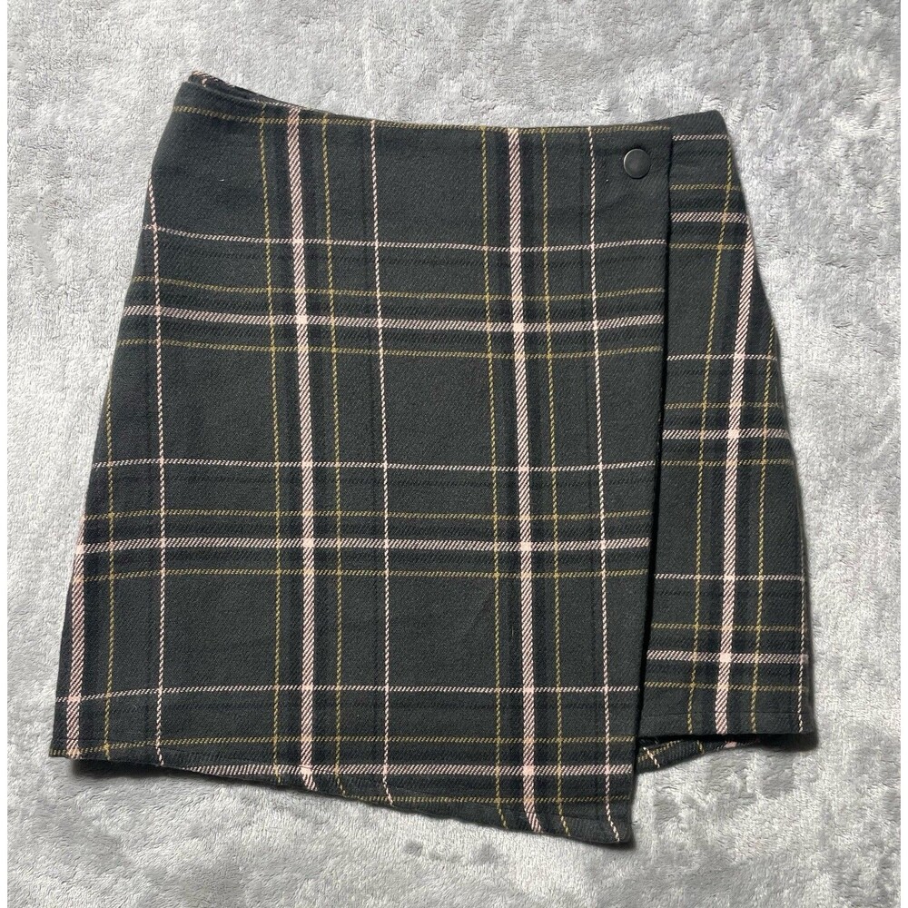 No Boundaries Junior's Flannel Plaid Faux Wrap Mini Skirt Size XS Scotland Style